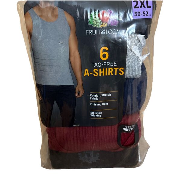 NEW 6 Blue Black Gray Red 2XL 50-52 A-Shirt Tanks Fruit Of The Loom - 6P261CX - Picture 1 of 4